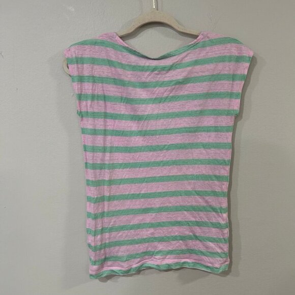 J. Crew Pink Green Striped 100% Linen Short Sleeve T-Shirt Women's Size XXS - Picture 3 of 3